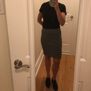 Madewell Black and White Striped Pencil Skirt